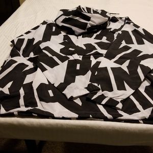 Black and white rain coat